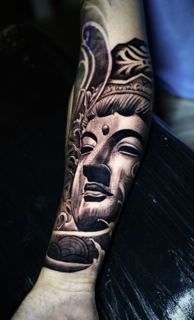 Buddha forearm, black-and-grey